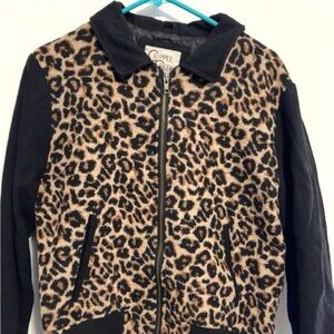 Ripple Peak Leopard Print Bomber Jacket